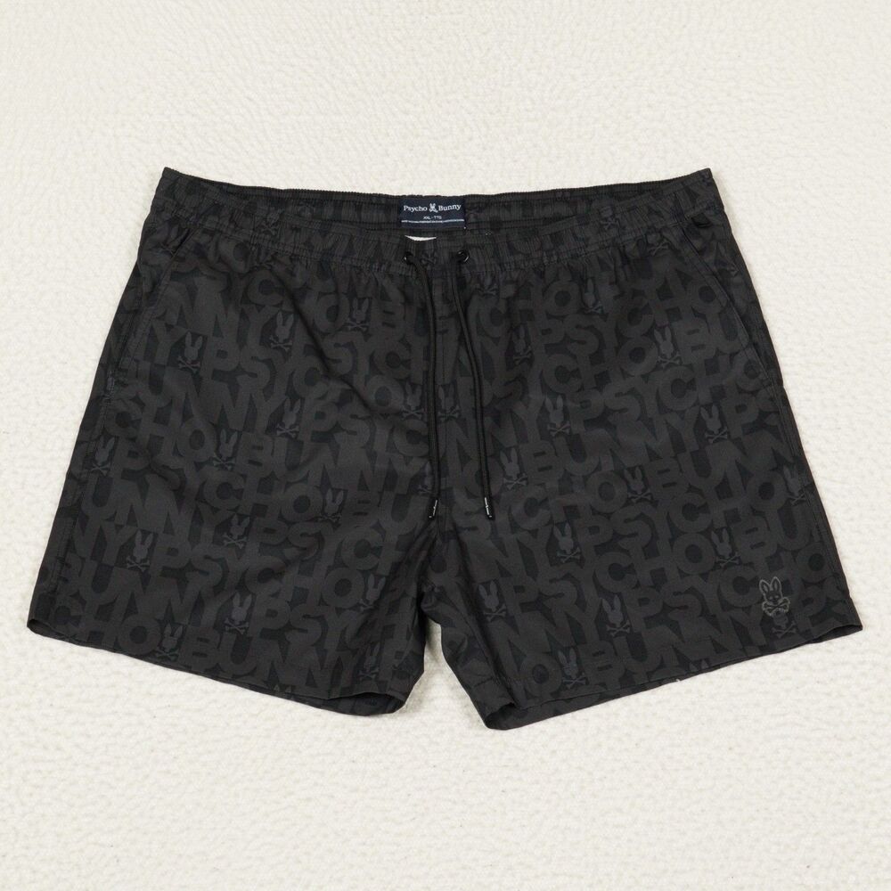 Psycho Bunny All Over Print Swim Trunk Mens XXL Black Lined Graphic Logo Shorts